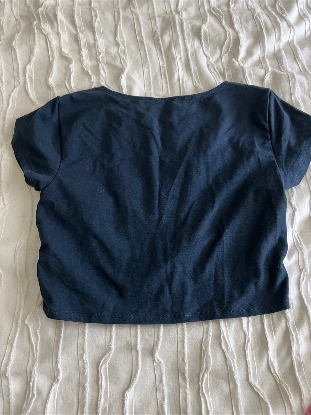 Old Navy Navy Short-Sleeve Ruched Side Athletic Crop Top - Picture 5 of 6